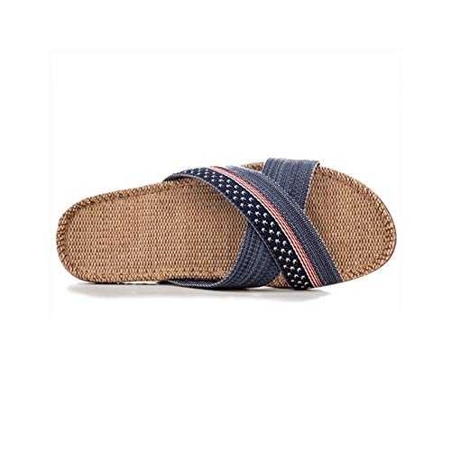 KHUY Männer Flax Hauspantoffeln Innenfußboden Schuhe Quergurt Silent-Schweiß Absorbieren und Breathable Slippers öffnen Toe Sandalen (Color : 4, Size : 44-45 EU) Cover
