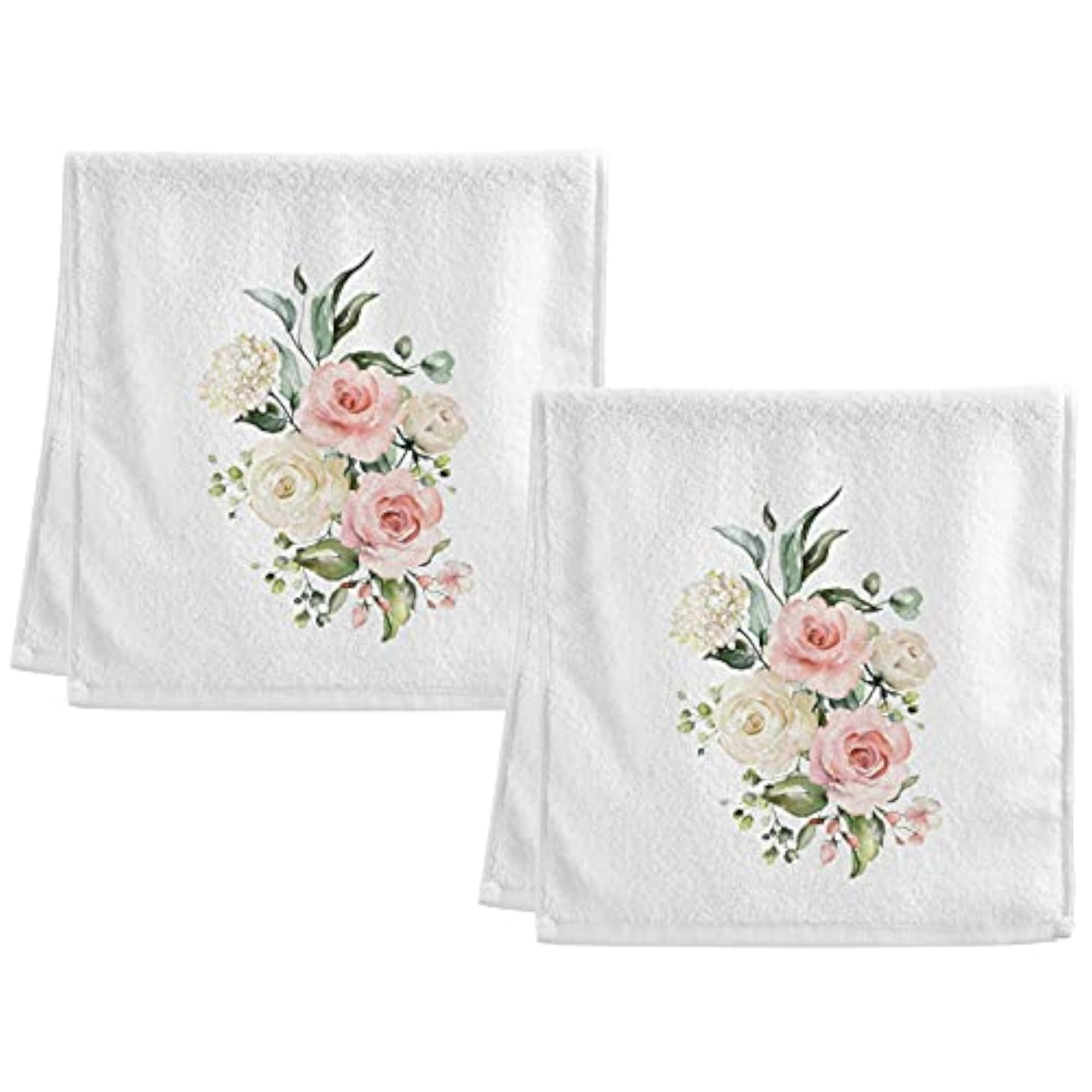 Pink Rose & Hydrangea Flower Hand Towels, 2 Pcs