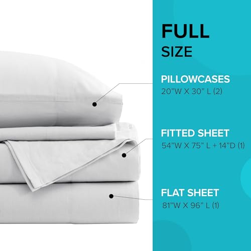 Comfort Spaces 100% Cotton Sheet Set Breathable, Lightweight, Soft with 14" Elastic Pocket Fits up to 16" Mattress, All Season Cozy Bedding, Matching Pillow Case, Full White 4 Piece