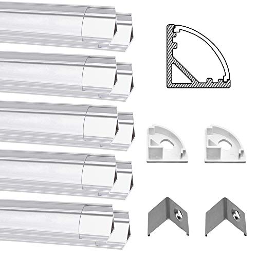 LED Streifen Profil, LED-Aluminiumkanal 3.3ft/1Meter schwarzes LED Profil mit milchiger weißer Abdeckung, Endkappen für Montageclips Aluminiumverdrängung 90 Grad-Anschlüsse für LED-Streifen-Lichter