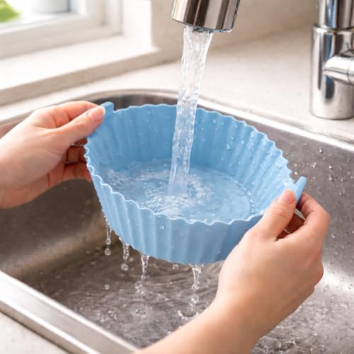 Image of Reusable Silicone Air Fryer Liners Set - Non Stick Food Grade Basket Bowl, Heat Resistant Baking Tray for Oven & Microwave, Easy Safe Air Fryer Accessories (Pack Off 6)