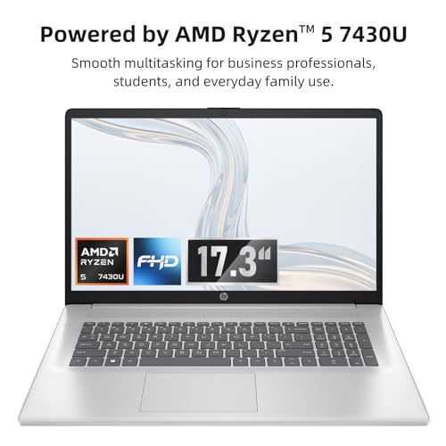 Image of HP 17 Laptop - AMD Ryzen 5 7430U Processor, 17.3inch 250 Nits FHD IPS Display, Webcam, Wifi6, Numeric Pad, Windows 11 Pro Computer PC for Business & Students (64GB RAM 2TB SSD)