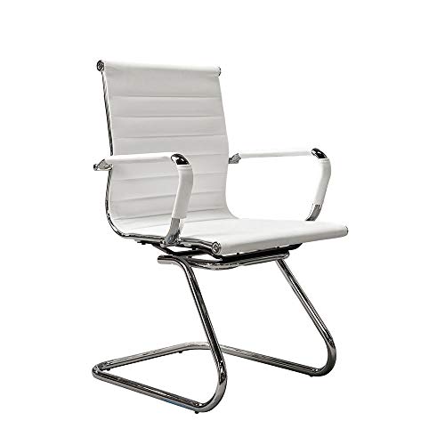 Vivol Silla de conferencia Valencia de piel sintética, color blanco, con reposabrazos Cover