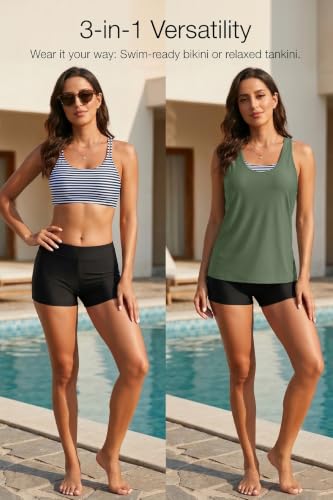 Image of Holipick 3 Piece Tankini Swimsuits for Women Tummy Control Bathing Suits Swim Tank Top with Bra Boy Shorts Teen Swimwear 2026