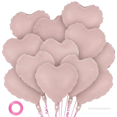 Image of 12 Pcs Pink Heart Balloons,18 Inch Heart Foil Balloons Love Balloon Valentine Balloon for Birthday Party Wedding Engagement Party Baby Shower Valentine Day Decorations
