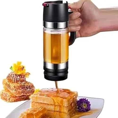 Honigspender Glas 300 ml tropffreier Sirupspender mit Henkel 9 OZ geeignet für Honig Ahornsirup Marmelade Kaffeesirup und Tee Schwarz