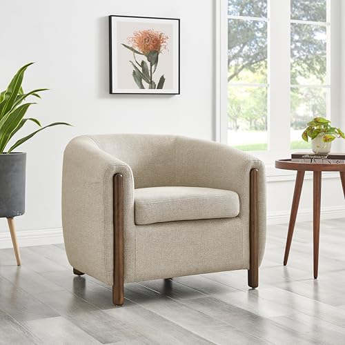 Sillón Curvo Moderno Beige Lino miniatura 2