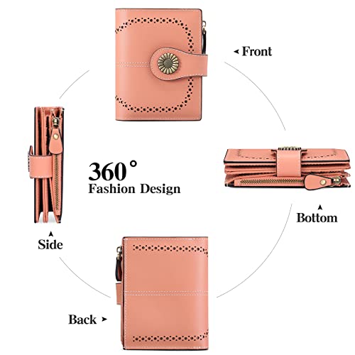Image of SENDEFN Small Womens Wallet Leather Bifold Card Holder RFID Blocking with Zipper Coin Pocket