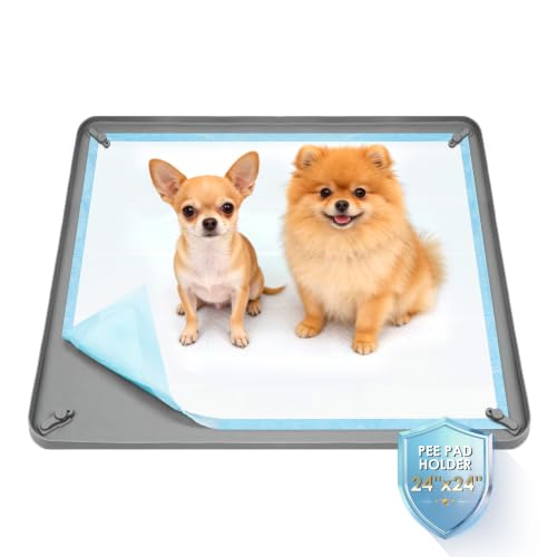 Image of Silicone Puppy Pad Holder Tray with Clips Fits for 24 inchx24 inch Pee Pads - Grey