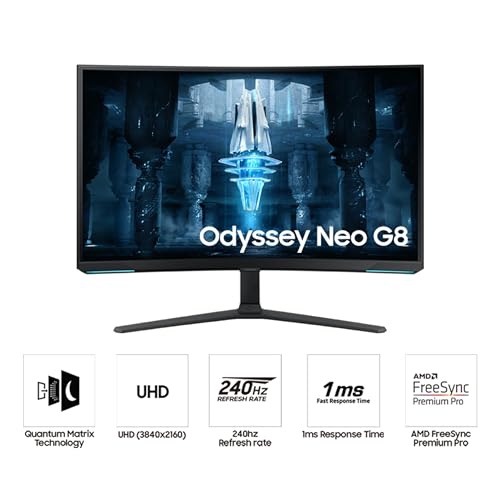 Image of Samsung 32 inch Odyssey Neo G8 (G85NB) 4K UHD 240Hz 1ms G-Sync 1000R Curved Gaming Monitor, Quantum HDR2000, AMD FreeSync Premium Pro, Matte Display, DisplayPort, Black & White, LS32BG852NNXGO