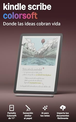 Miniatura 2 de Amazon Kindle Scribe Colorsoft (última gen.): fino, ligero y rápido, con pantalla a color de 11" similar al papel y luz frontal; escribe en cuadernos integrados, documentos y libros (64 GB, grafito)