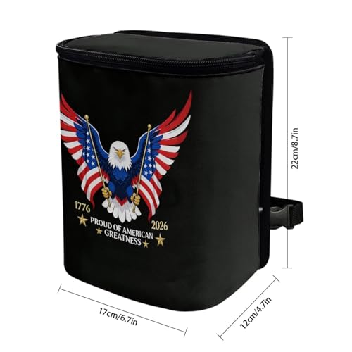 Image of American 250 Print Car Trash Can with Lid Hanging Car Trash Bag Leak-Proof Portable Car Garbage Bin Car Accessories Interior Car Organizer for 4th of July