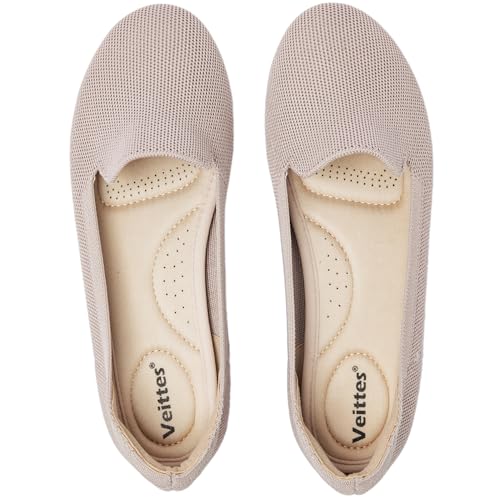 Veittes Women's Wide Width Flats Shoes, Comfort Elegent Soft Ladies Knitted Ballet Shoes.