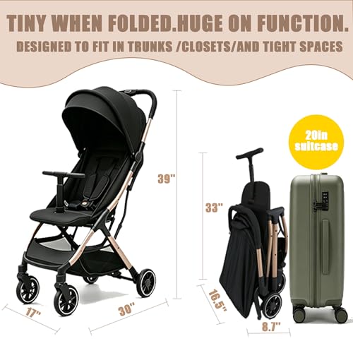 Image of Cool Kids Superb Lightweight Travel Stroller, Auto Fold Buggy Rose Gold | Need an airplane approved toddler stroller? Slide folded rose gold pram like rolling luggage through airport security.