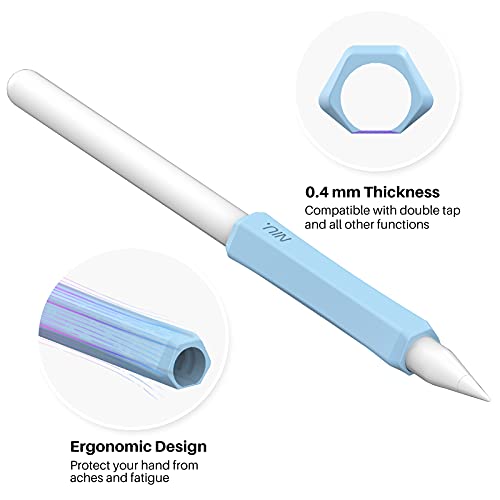 Image of NIUTRENDZ 3 Pack Silicone Grip for Apple Pencil 2 & iPencil Pro & Apple Pencil (USB-C) Ergonomic Design Protective Case Cover Sleeve (White + Blue + Black)