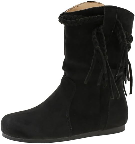 Women's Camel Wedge Hidden Heel Fringe Slouch Ankle Booties Round Toe Vintage Boho Fall Booties