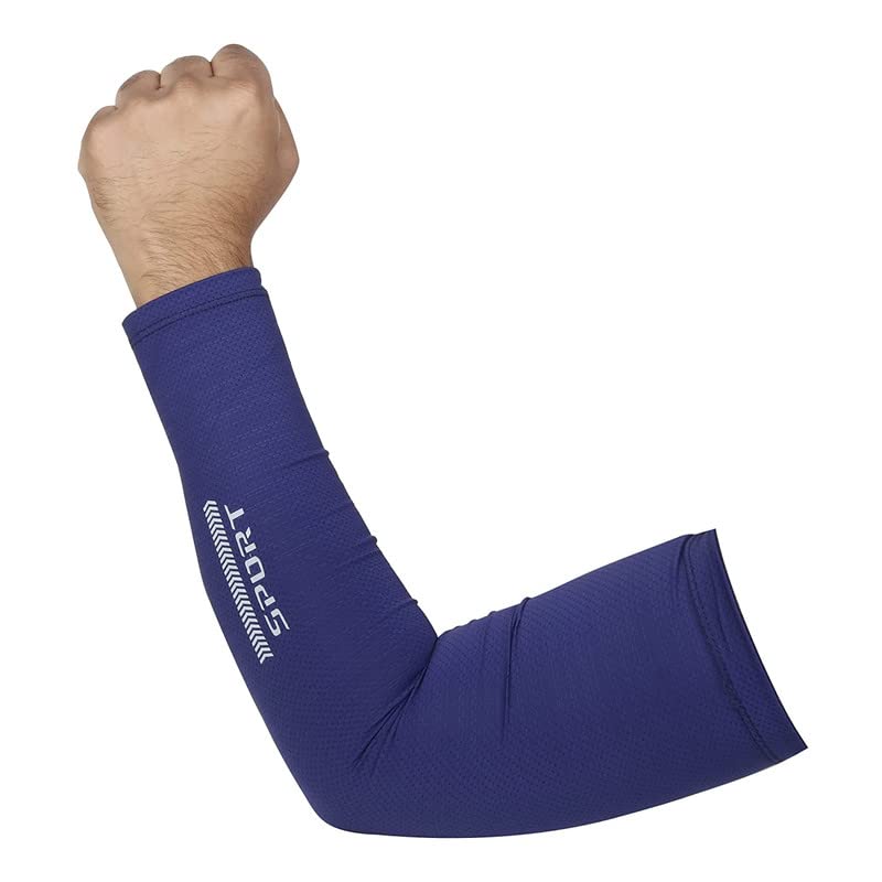 Hand Cover Ice Silk Fabric Sun UV Protection Quick Dry Breathable Plain Sports Arm Sleeves - Blue-image-11