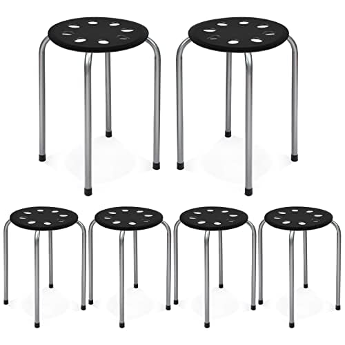 Tabouret en métal lot de 6 chaises empilables hauteur 44.5cm noir et gris