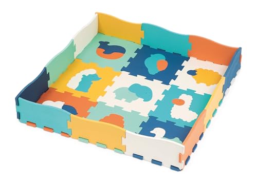 LUDI - Tapis Bords Et Coins - Jeu D'Encastrement - Éveil Bébé - Amortit Les Chocs, Isole Du Froid - Dès La Naissance - Développe Motricité Et Acuité Visuelle - 25...