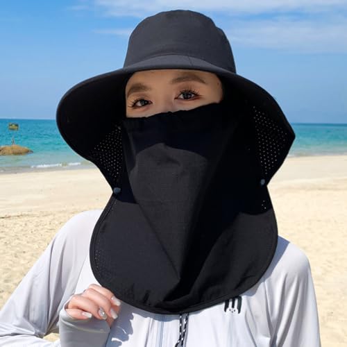 Image of UPF 50+ 3-in-1 Sun Hat for Women, Wide Brim UV Protection Visor Hat with Detachable Neck Flap & Face Cover