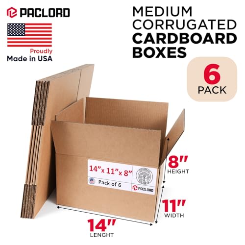 Image of Medium Cardboard Boxes 14 inchL x 11 inchW x 8 inchH (Pack of 6) - USA-Made Packing Boxes for Moving, Shipping, or Storage - USPS, UPS, FedEx Approved - Professional Packing Supplies for Moving