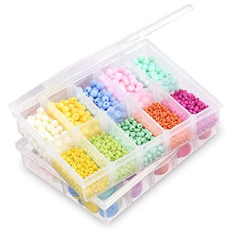 iBune 2 Pack 10 Grids Bead Storage Organizer Boxes Cases, Plastic Compartment Container with Adjustable Removable Dividers for Jewelry Craft Tackles Tools, Size 5.2 x 3.9 x 1.2 in, White Cover
