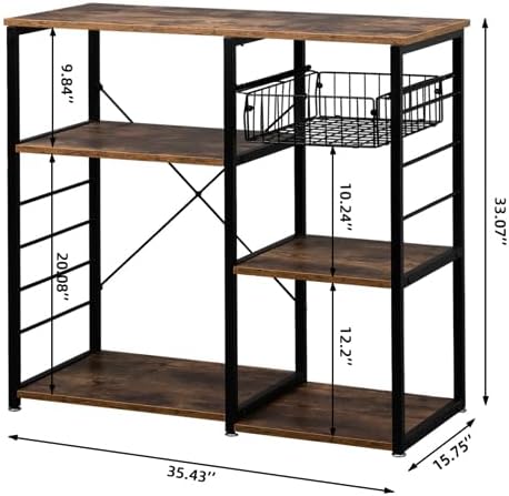 Brown 3-Tier Kitchen Baker's Rack, Microwave Oven Stand with Storage Shelves, Utility Cart Workstation for, Coffee Bar Station for Countertop, Kitchen Utility Cart Storage Workstation for Coffee Bar