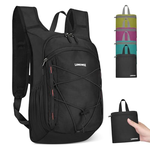 LAIMEIWEE 13L Small Hiking Backpack for Women Men, Lightweight Foldable Day pack, Packable Daypack for Travel, Camping (Black)