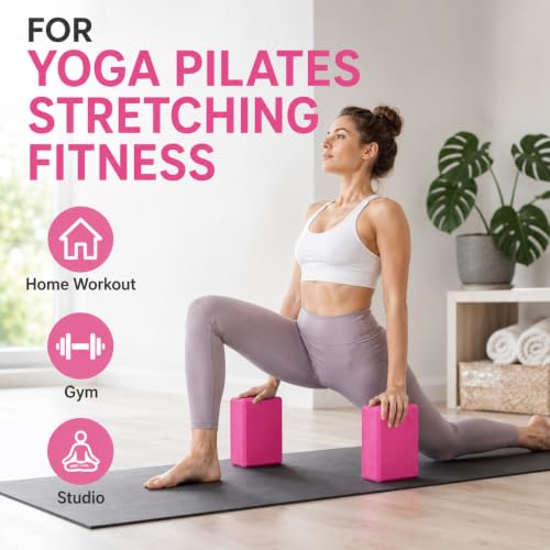 Image of Exerz EXYB-002 Yoga Blocks 2PK High Density - Comfortable Fitness Foam Bricks, Anti-Slip, Lightweight and Travel Friendly