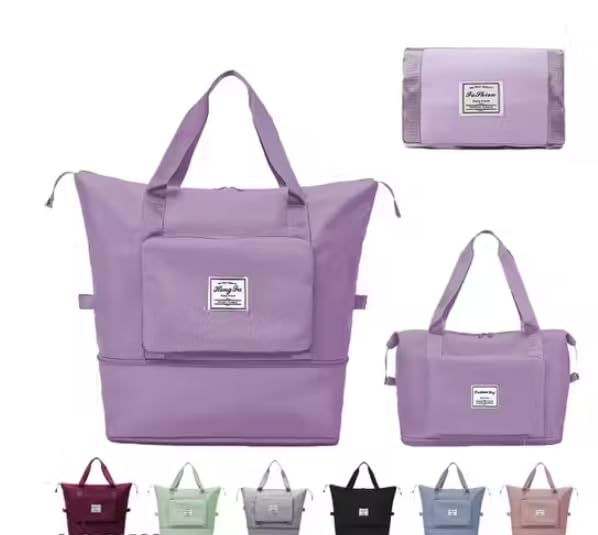 Foldable Waterproof Weekender Duffle Bag for Women, Expandable Nylon Travel Bag with Trolley Sleeve-picture-48