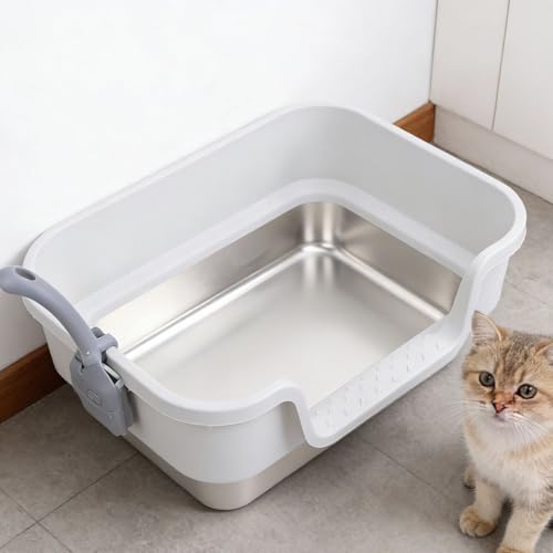 Caja de arena para gatos de acero inoxidable 17.51x13.38x4.33 in miniatura 2