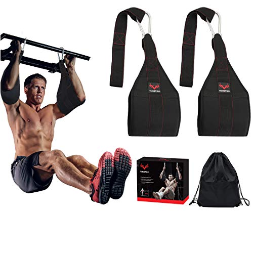 Tikaton Premium Ab Straps for Pull Up Bar - Heavy Duty Pair Hanging Fitness with Big D-Ring Steel Quick Connectors, Arm Padding for Abdominal Training Workout Equipment