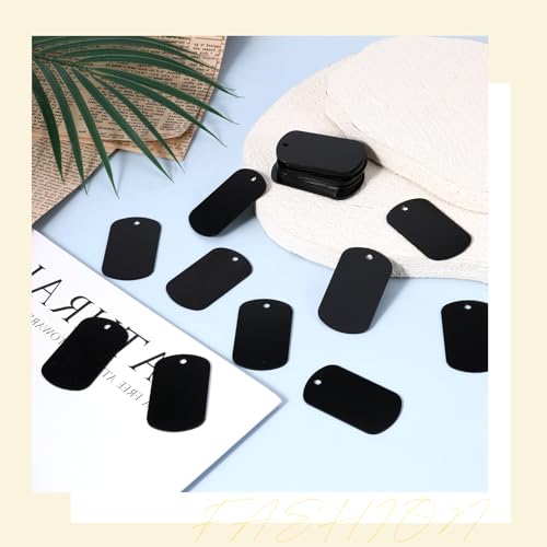 COMNICO 25 Stück Aluminiumgravur Rohlinge, Stanzrohlinge Aluminium Blank Dog Tags Schildform Mit Loch Metallprägungen Schwarz Metall-Tags zum Gravieren Blanko-Hundemarken Blanko-Schilder zum Gravieren