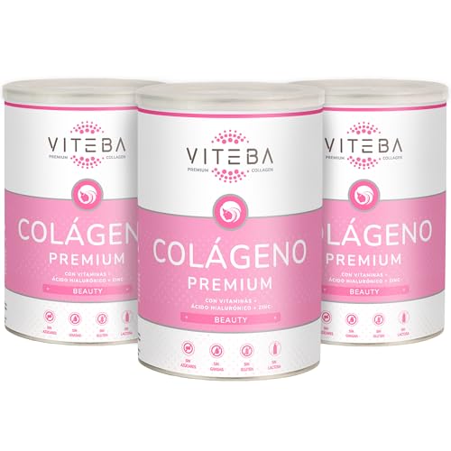 Viteba Pack 3 Colágeno Hidrolizado Puro Beauty en Polvo Sabor Neutro 330 g - Péptidos de Colageno Hidrolizado Tipo 1 y 3 con Ácido Hialurónico Vitamina C y Zinc - Suplemento Piel Pelo y Uñas
