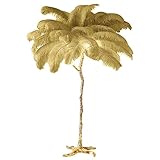 AVFORA 自然なダチョウの羽の床ランプの金属 45 は居間の装飾のための羽の床ランプを継ぎ合わせます 羽のランプのかさが付いている角の床ランプ 調光可能 寝室の研究のための床の永続的なランプ,カーキ