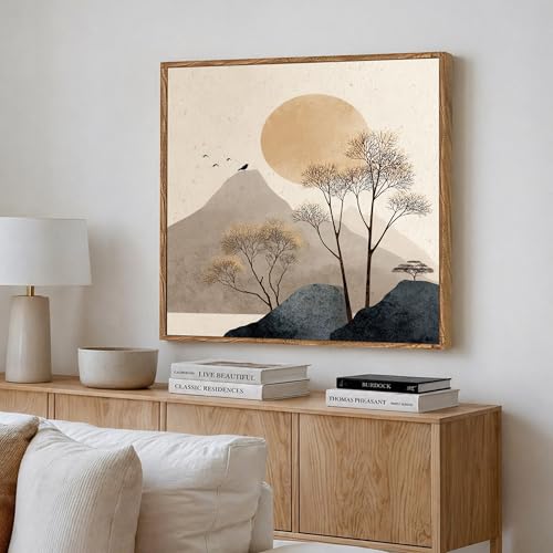 PAINTINGMANTRA Boho Mountain Sun Landscape Framed Painting For Li...