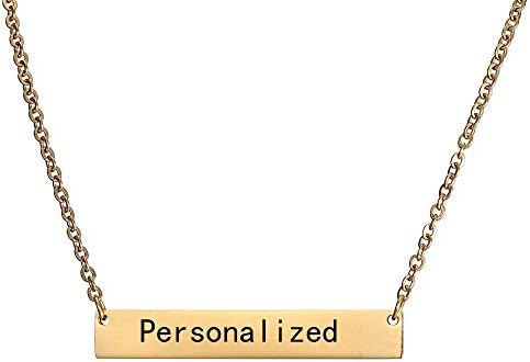 QILMILY Free Engraving Custom Name Necklace - Bar Pendant Stainless Steel Personalized Message Necklace