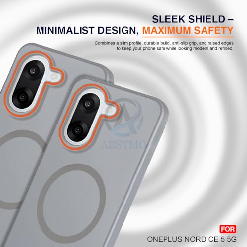 Image of AESTMO OnePlus Nord CE 5 5G Back Cover | Slim Hard Shell | Matte Frosted Hard Back Translucent Back Cover for OnePlus Nord CE 5 5G (Compatible with MagSafe Accessories, Grey)