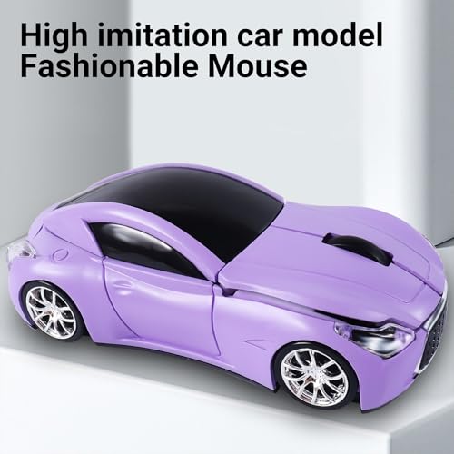 Image of elec Space Wireless Mini Mouse with Case - Cute Sports Car Shape, Lightweight & Portable, 10m Range, Plug and Play (Purple)