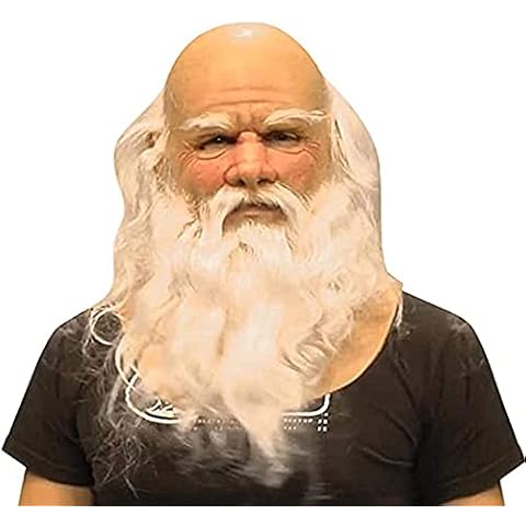 PDYLZWZY Santa Claus Latex Mask Christmas Costume Cosplay White Beard Red Cap for Adult Fancy Realistic for Christmas Cosplay Party Latex Props (Bareheaded Santa, OneSize) Cover