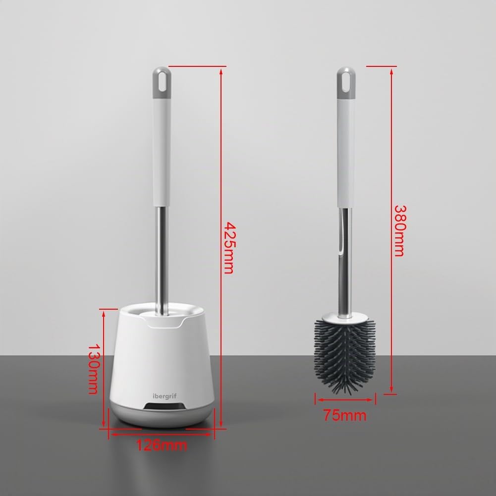 Ibergrif M34152 - Spazzolone wc, Scopino per WC con Set Di Supporti Ad Asciugatura Rapida, Scopino Bagno e Supporto in Silicone Morbido, Bianco