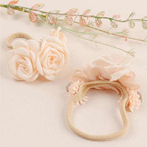 Pabobit Baby Girl Flower Nylon Headband-Elastic Hair Band Handmade Bow For Newborn Infant Toddler Pack Of 3 (White) #TOP5