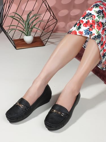 Image of Carlton London Women Comfortable and Stylish Flat Square Toe Slip On Fashion Loafer Shoes for Daily,Office, Casual and Formal Use