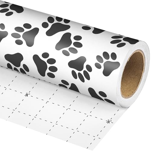 Vnaeem Paw Wrapping Paper Roll - Mini Roll - 17 Inch X 16.5 Feet - Dog Cat Wrapping Paper for Birthday Baby Shower Christmas Holiday New Year Party Celebration