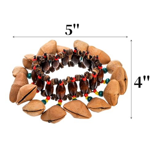 Pumtus 2 Pcs African Tribal Style Nut Shell Bracelet, Seed Shell Dance Bracelet, Natural Shaker Bell Wristband, Craft Handbell Wrist Bell, Percussion Instrument Accessories for Dance, Yoga, ASMR