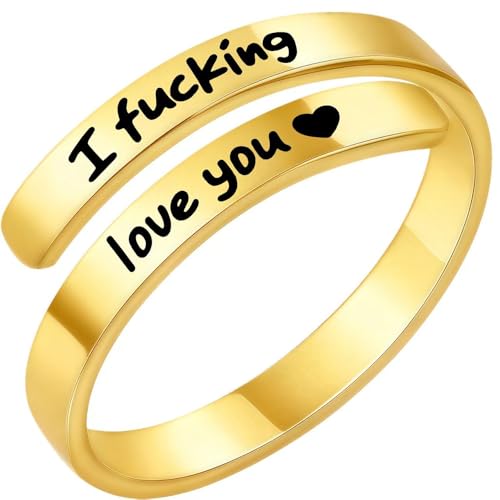 I Fucking Love You Ring, Open Adjustable Stainless Steel Spi
