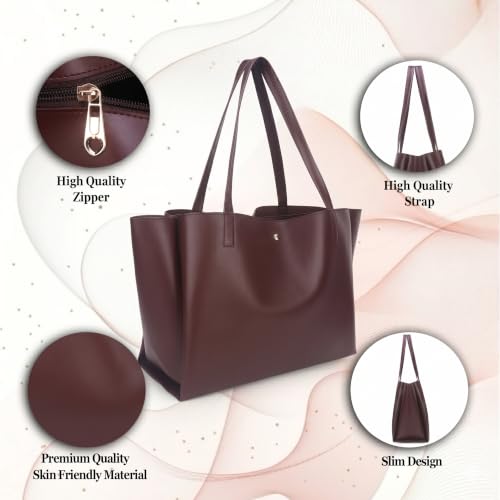 Image of Pure Vegan Leather Tote Bag for Women, Fully Embossed, Handbag, Shoulder Bag, Black
