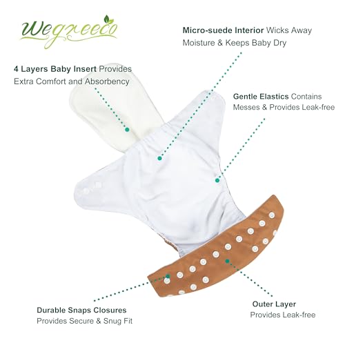 Image of wegreeco Cloth Diapers 6 Pack with 6 Inserts & 1 Wet Bag, Washable Cloth Diapers for Babies, One Size Adjustable Reusable (Warm Colour)