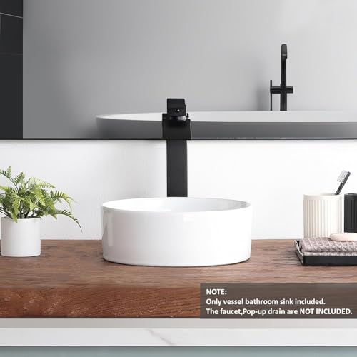 Image of META Premium Round Ceramic Table Top Wash Basin | Modern White Glossy Countertop Vessel Sink for Bathroom | Minimalist European Style Luxury Vanity Basin (14x14x4.5 Inch)