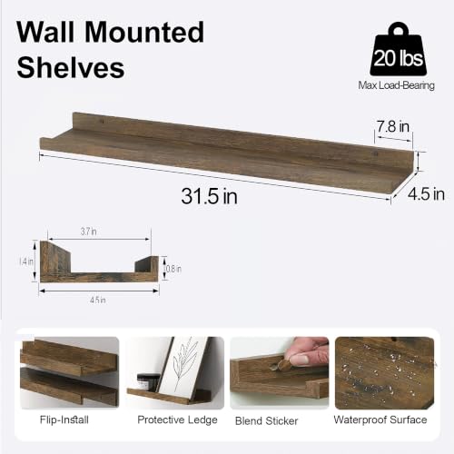Image of Brown Floating Shelves for Wall Decor, 32 in Shelf with Lip Set of 2